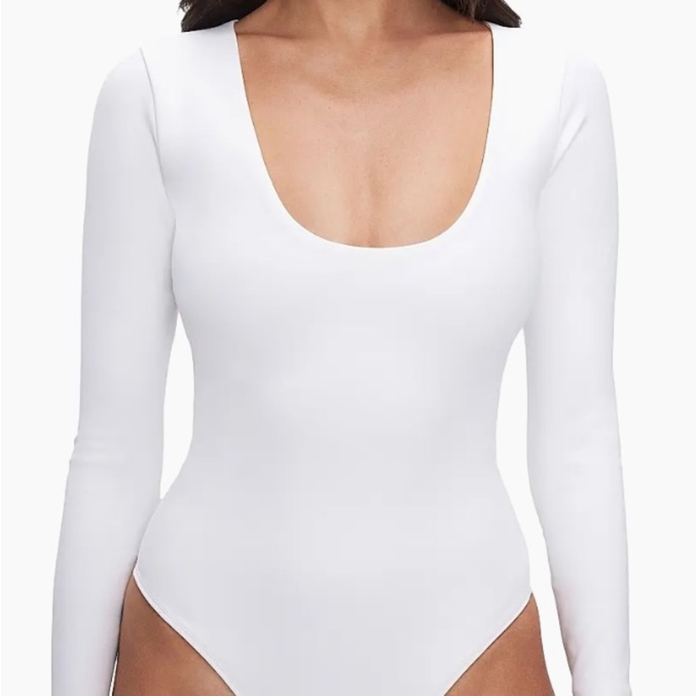 Good American Cream Long Sleeve Bodysuit